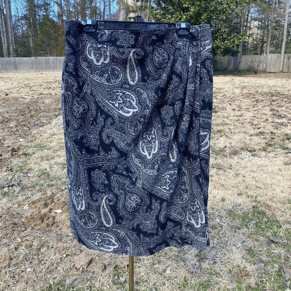 Talbots Grey Paisley Wool Pencil Wrap Skirt - Picture 2 of 7